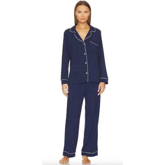 EBERJEY Gisele Long Pajamas in Navy/ Ivory Size Medium - Picture 1 of 8